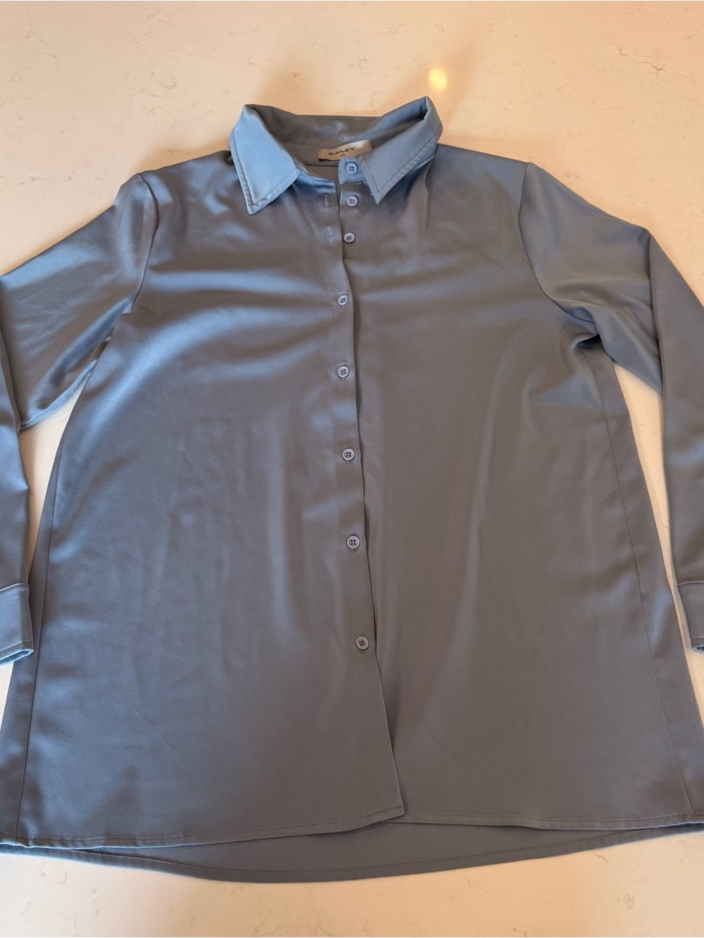 Women's Silky Slate Blue Button-Down Blouse